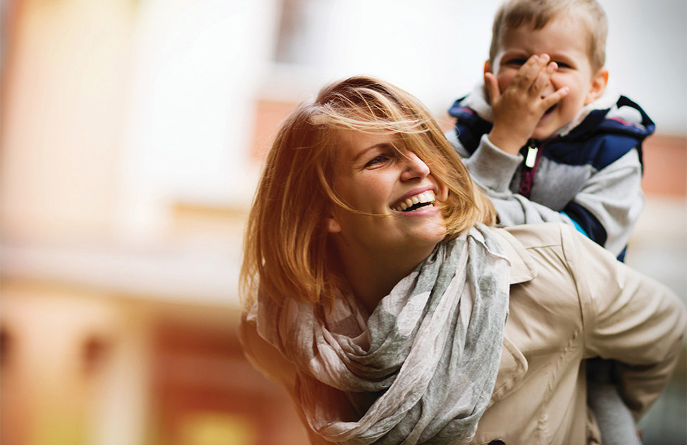 Laughing mother and son