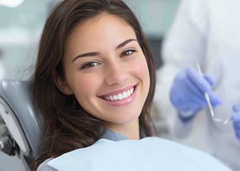 Close-up of happy dental patient in treatment chair