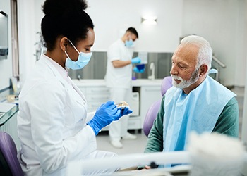 patient discussing with dentist cost of dentures in South Windsore