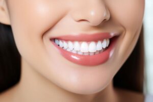 Close-up of woman's smile with perfect teeth